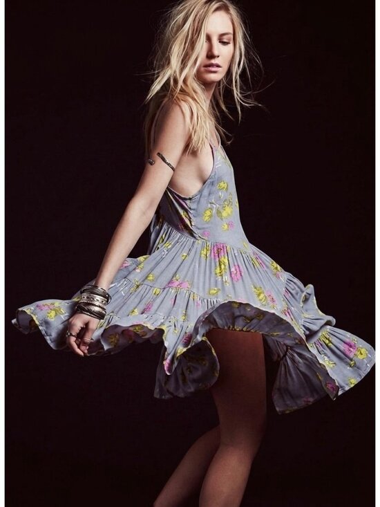 Free People Dresses & Skirts - Free People Floral Strappy Lace Up Back Ruffle Hem Mini Dress S| Balletcore Boho